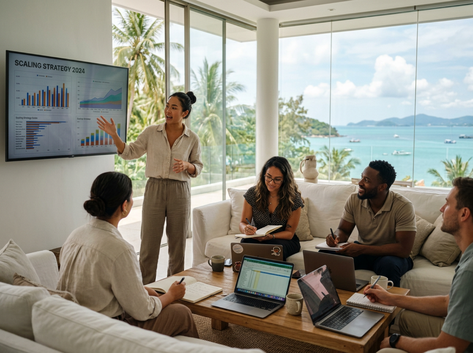 Conférence et sessions de travail entre entrepreneurs à la villa